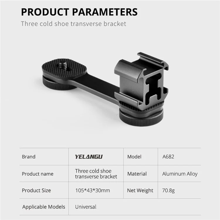Yelangu A682 Accessori Fotografici di Fotografia Con Staffa a Base di Scarpe a Tre Teste Per Microfono Leggero Per Microfono a Luce Video