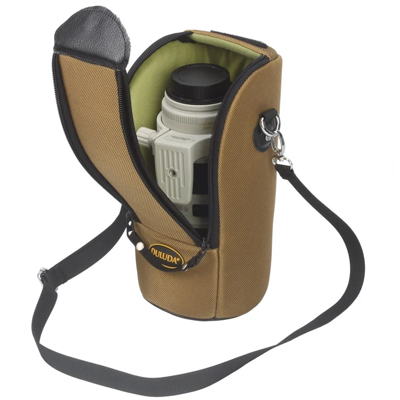 DULUDA Sac de Rangement en Nylon pour Objectif Téléobjectif Nikon / Canon avec Bandoulière - Kaki
