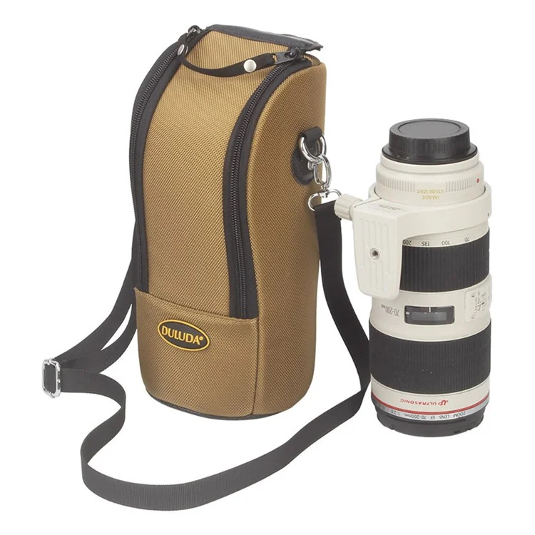 DULUDA Sac de Rangement en Nylon pour Objectif Téléobjectif Nikon / Canon avec Bandoulière - Kaki