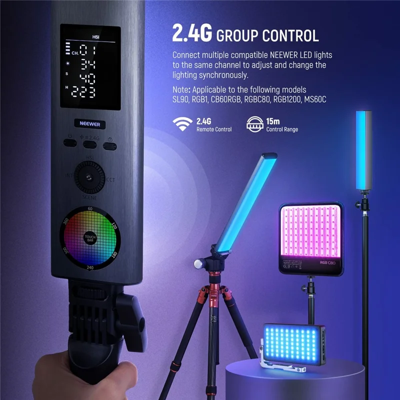 NEEWER BH30S RGB LED Tube Light Wand with 2.4G APP Control Handheld Colorful Stick Light 2500K-10000K Photography Studio Lamp