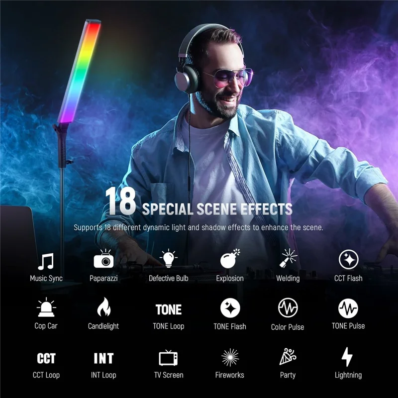 NEEWER BH30S RGB LED Tube Light Wand with 2.4G APP Control Handheld Colorful Stick Light 2500K-10000K Photography Studio Lamp