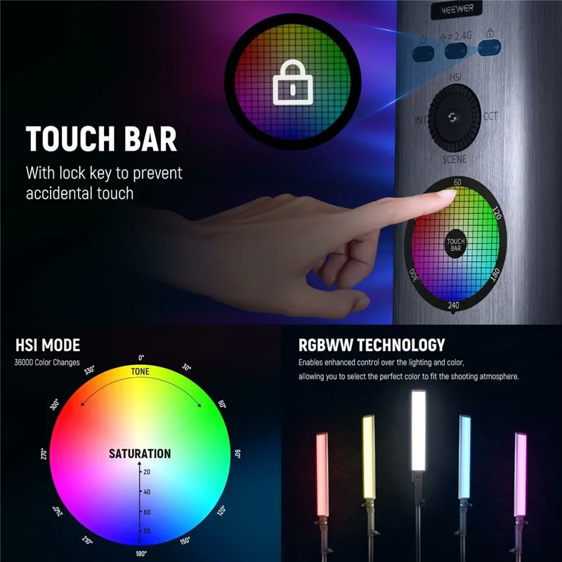 NEEWER BH30S RGB LED Tube Light Wand with 2.4G APP Control Handheld Colorful Stick Light 2500K-10000K Photography Studio Lamp