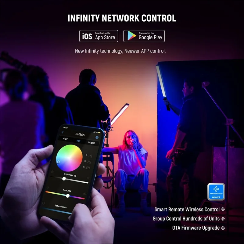 NEEWER BH30S RGB LED Tube Light Wand with 2.4G APP Control Handheld Colorful Stick Light 2500K-10000K Photography Studio Lamp