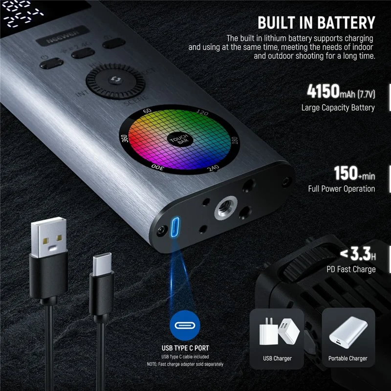 NEEWER BH30S RGB LED Tube Light Wand with 2.4G APP Control Handheld Colorful Stick Light 2500K-10000K Photography Studio Lamp