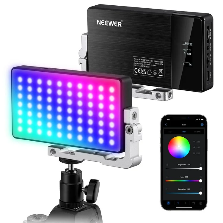 Neewer SL90 Aluminium Alliage RGB Panneau Vidéo Lumière 18 Scènes Lumineuses Lumière Caméra Pour Youtube Tiktok