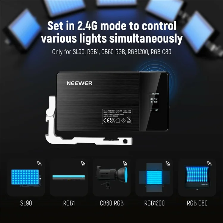 Neewer SL90 Aluminium Alliage RGB Panneau Vidéo Lumière 18 Scènes Lumineuses Lumière Caméra Pour Youtube Tiktok