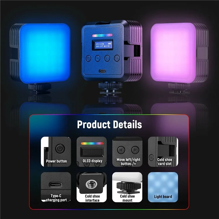 NEEWER RGB61 Magnetic RGB Video Light 360 Degree Full Color  LED Camera Light with 3 Cold Shoe Mounts