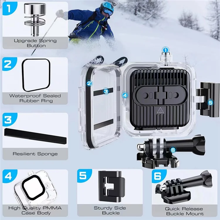 For GoPro Hero 11 Mini Waterproof Case Clear Design PC+Tempered Glass+Stainless Steel Housing Case Camera Underwater Diving Cover