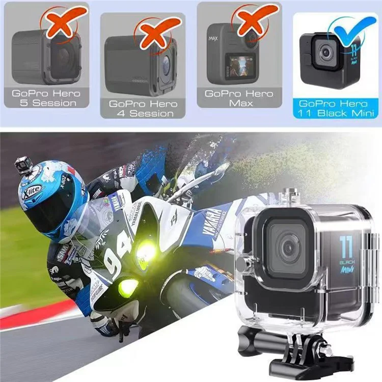 For GoPro Hero 11 Mini Waterproof Case Clear Design PC+Tempered Glass+Stainless Steel Housing Case Camera Underwater Diving Cover