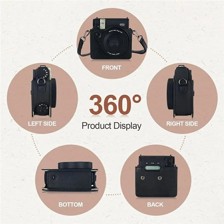 Para Fujifilm Instax Mini 99 Bolsa de Câmera Retrô em Couro PU Anti-Queda Capa Protetora com Alça de Ombro - Preto