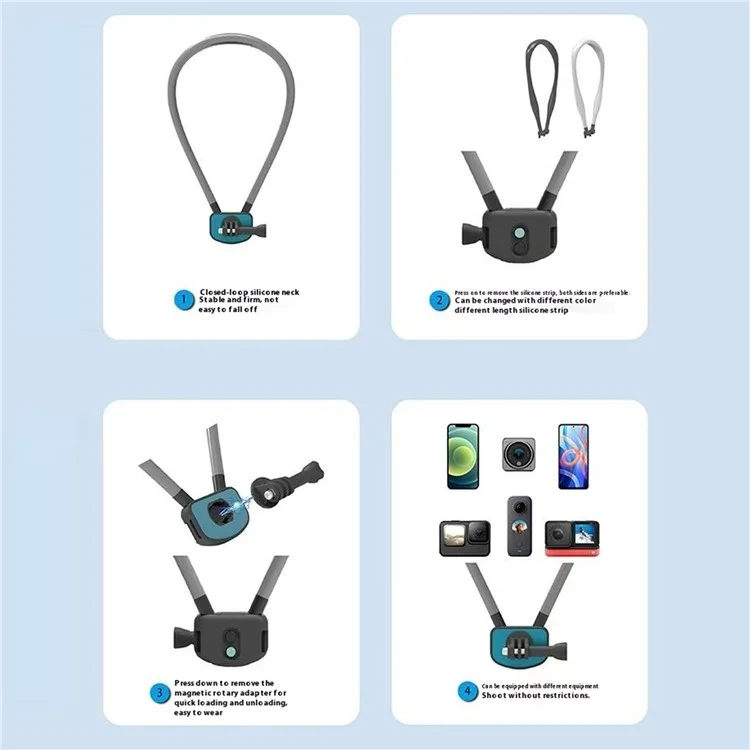 GB02 For GoPro Action Camera Magnetic Neck Mount Bracket + Phone Clip - Grey