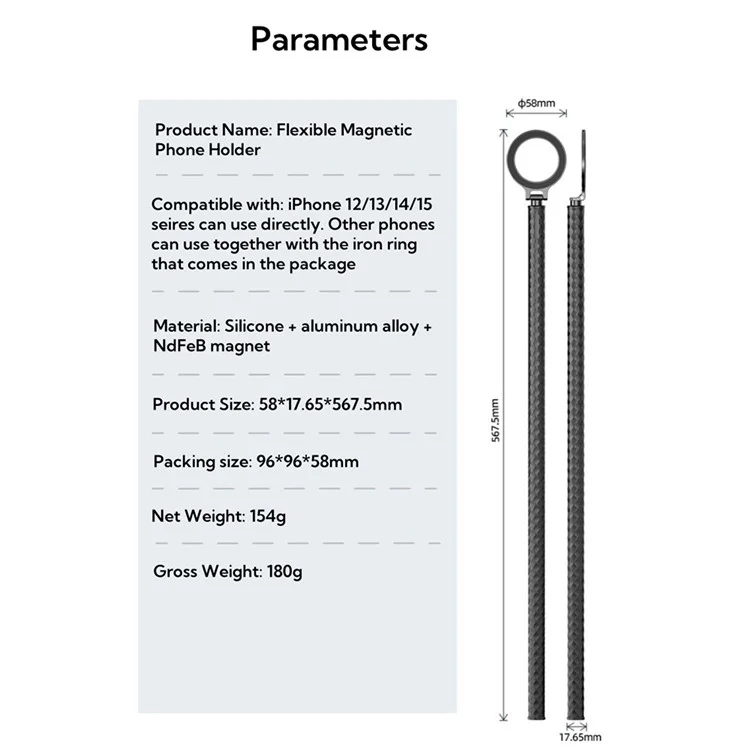 S0096 Supporto magnetico per telefono con collo flessibile, prolunga e montaggio a rilascio rapido compatibile con MagSafe