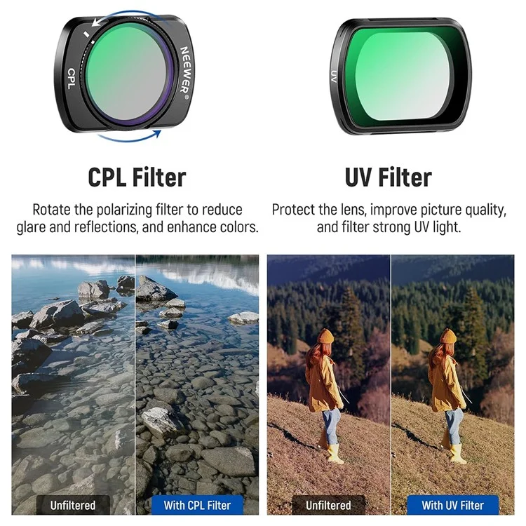 NEEWER Für DJI Osmo Pocket 3 ND / PL Filterset ND16 / PL+ND32//PL+ND64//PL+ND256//PL+UV / CPL Magnetische Filter