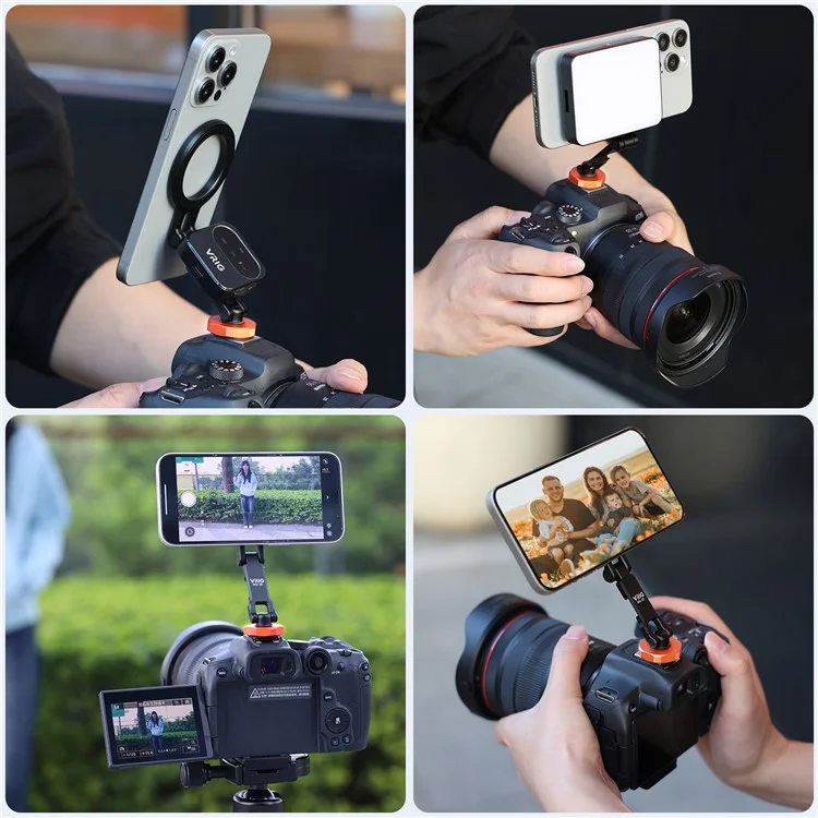 VRIG MG-28 Compatible with MagSafe Metal Cold Shoe Foldable Magnetic Stand Dual-Axis Rotation Holder, Small
