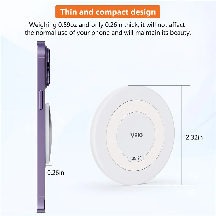 VRIG MG-20 Miroir de maquillage magnétique compatible Magsafe pour appareil photo arrière de téléphone Miroir autoportrait