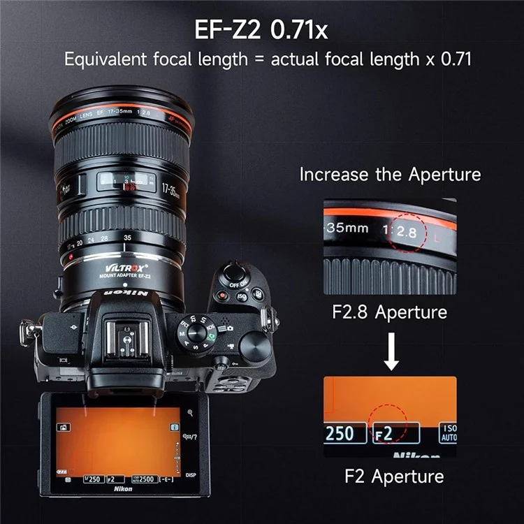 VILTROX EF-Z2 Für Canon EF auf Nikon Z Bajonett 0,71X Autofokus Kameraobjektiv-Adapter