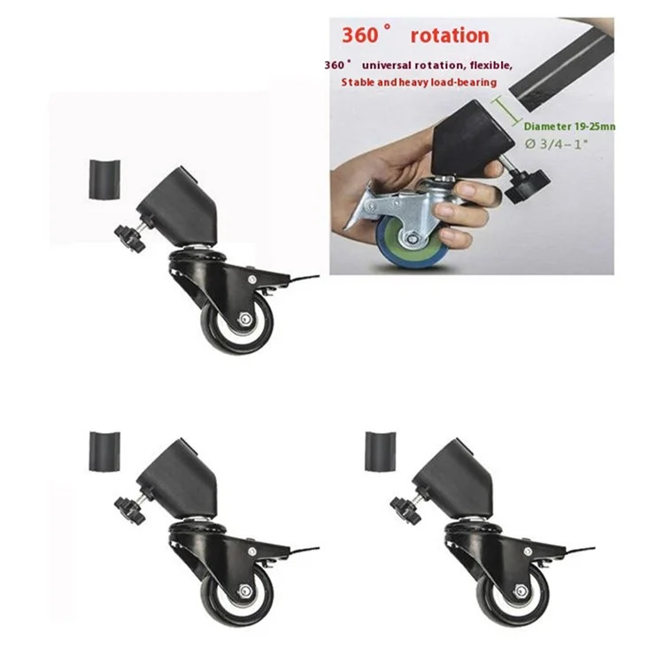 YUNTENG VCT-800 3Pcs Tripod Caster Wheels Studio Photography Light Stand Rollers