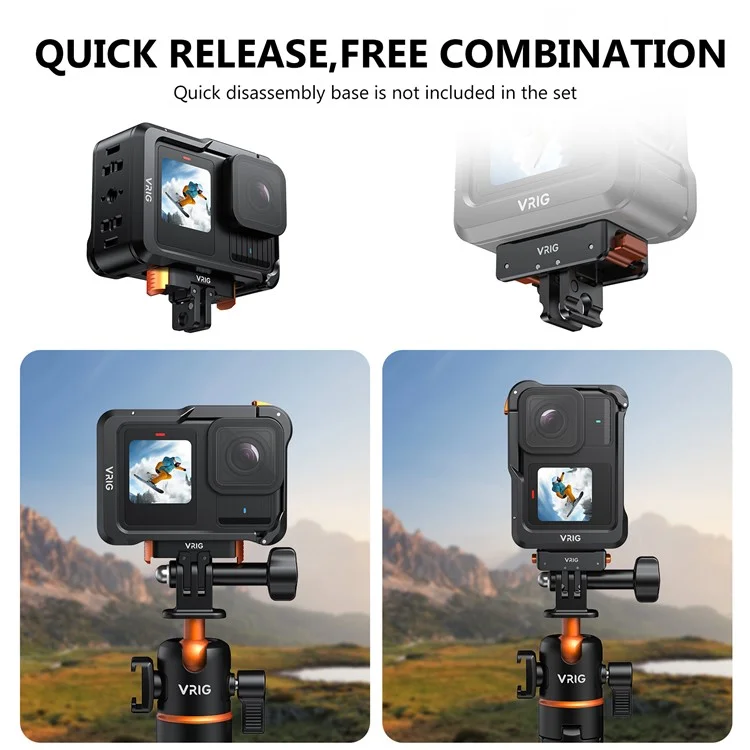 VRIG GA-02 Cage Métallique pour Boîtier GoPro 13 / 12 / 11 / 10 / 9 Protection Cadre Support de Fixation Rapide