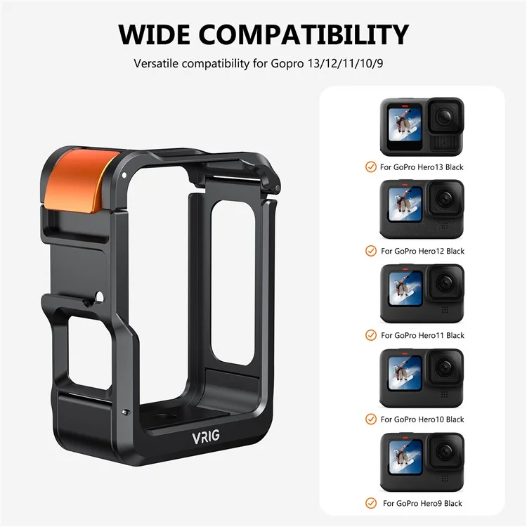 VRIG GA-02 Cage Métallique pour Boîtier GoPro 13 / 12 / 11 / 10 / 9 Protection Cadre Support de Fixation Rapide