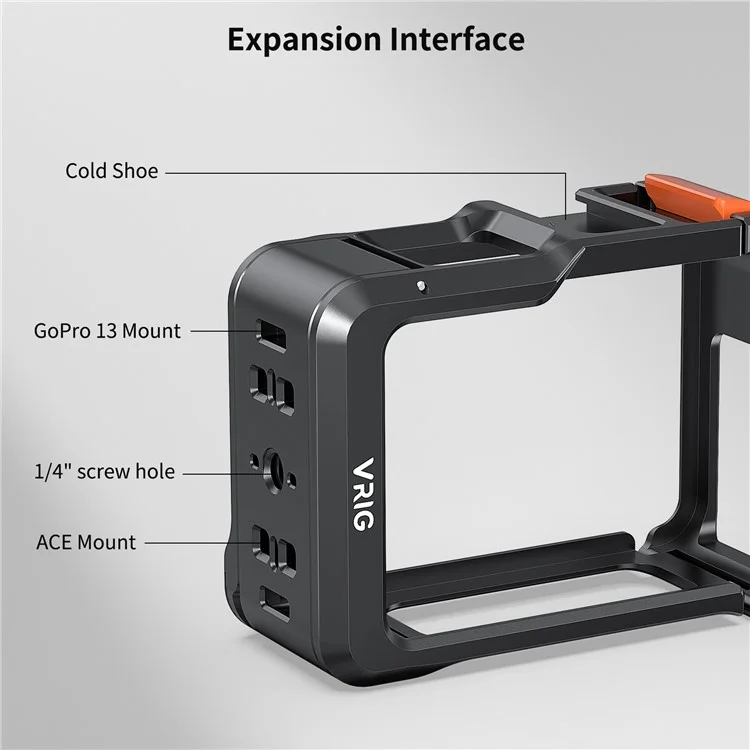 VRIG GA-02 Cage Métallique pour Boîtier GoPro 13 / 12 / 11 / 10 / 9 Protection Cadre Support de Fixation Rapide