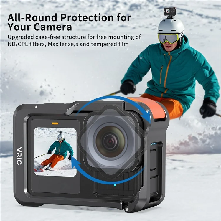 VRIG GA-02 Cage Métallique pour Boîtier GoPro 13 / 12 / 11 / 10 / 9 Protection Cadre Support de Fixation Rapide
