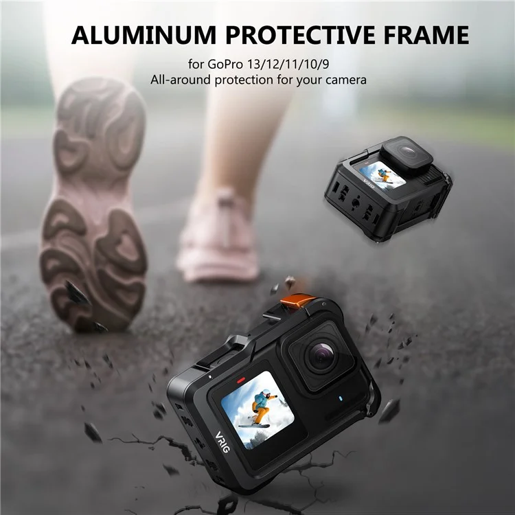 VRIG GA-02 Cage Métallique pour Boîtier GoPro 13 / 12 / 11 / 10 / 9 Protection Cadre Support de Fixation Rapide