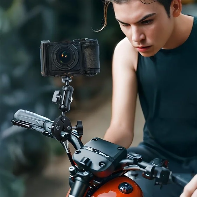 F082 360 Degree Ball Head Mount Shock-Absorbing Motorcycle Handlebar Clamp Camera Photography Bracket