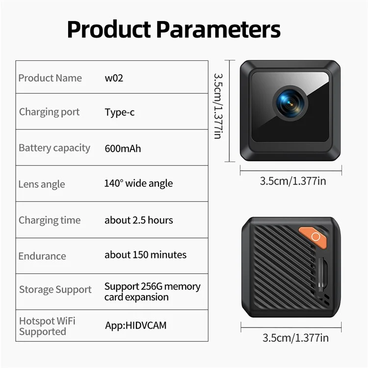 Câmera de Segurança W02 HD 1080P Ângulo Amplo de 140 Graus Câmera de Vigilância Sem Fio Mini com Cartão TF de 8GB