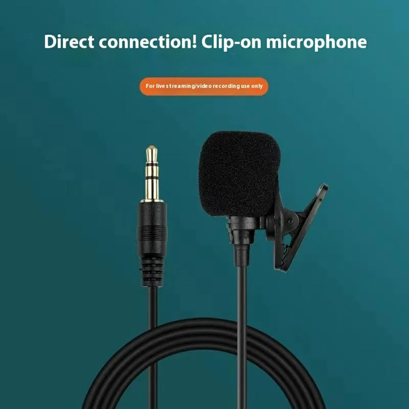 Microfone de Lapela de 1,5m para Transmissão ao Vivo Externo, Gravação com Redução de Ruído, Duplo Capacitor, Mini Clipe