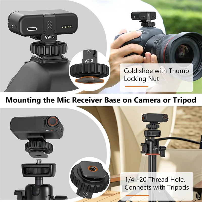 VRIG MC-02 For DJI Mic 2 Cold Shoe Mount Bracket 1 / 4 Thread Expansion Adapter Use On Tripod / Camera