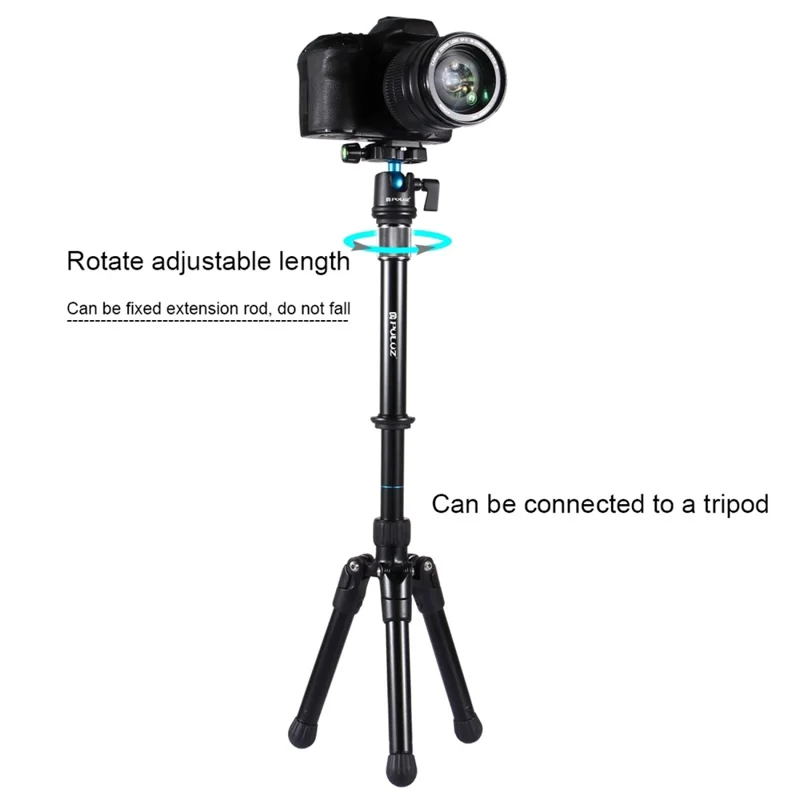 PULUZ PU3008 3 / 8 Inch Screw Hole Camera Stand Extension Pole 18.7-31cm Telescopic Rod for Tripod Monopod