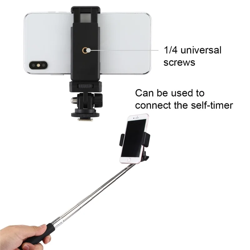 PULUZ PU417 1 / 4 Screw Hole Tripod Cold Shoe Mount Gimbal with Phone Clamp