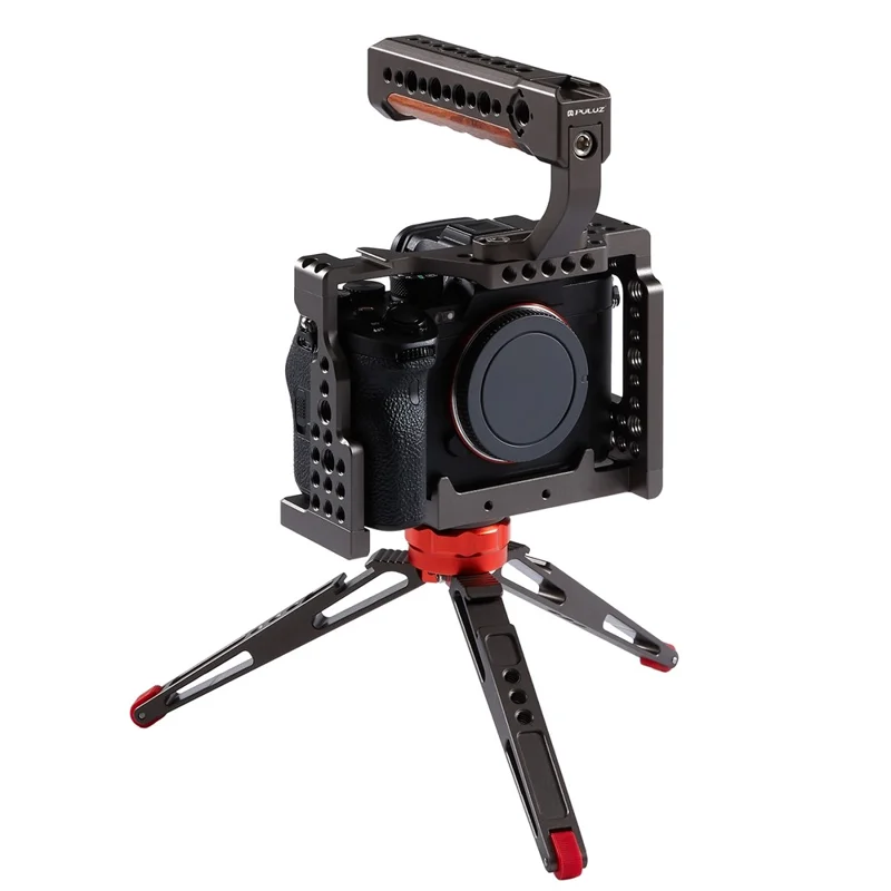 PULUZ PU3068GT Aluminum Alloy + Wood Top Handle Grip with Cold Shoe Mount for Mirrorless Camera