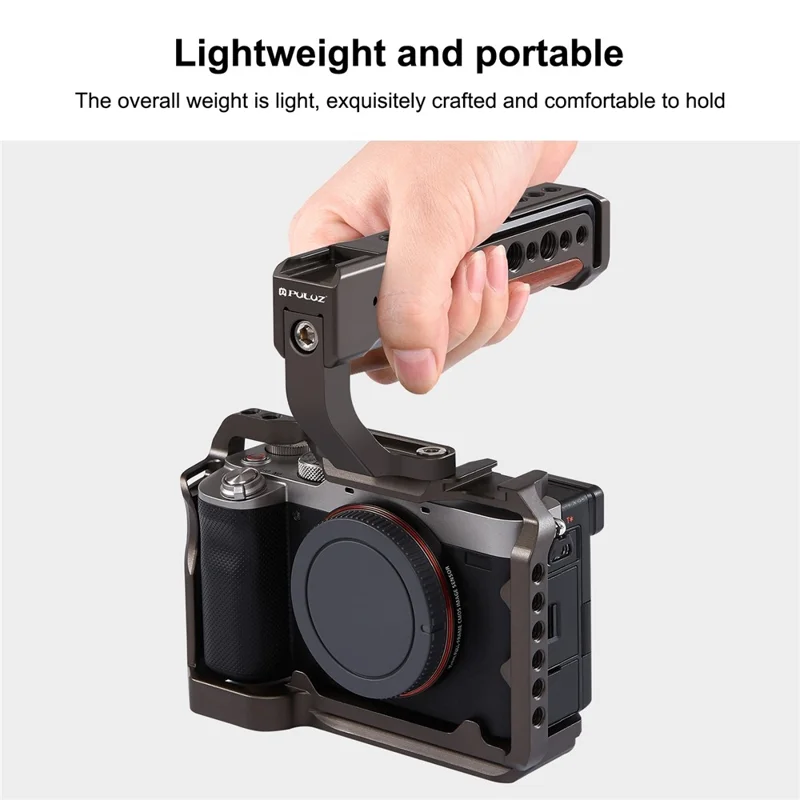PULUZ PU3068GT Aluminum Alloy + Wood Top Handle Grip with Cold Shoe Mount for Mirrorless Camera