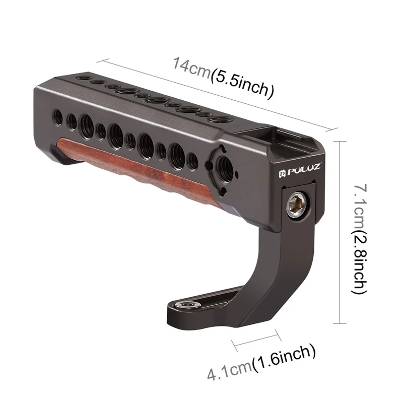 PULUZ PU3068GT Aluminum Alloy + Wood Top Handle Grip with Cold Shoe Mount for Mirrorless Camera