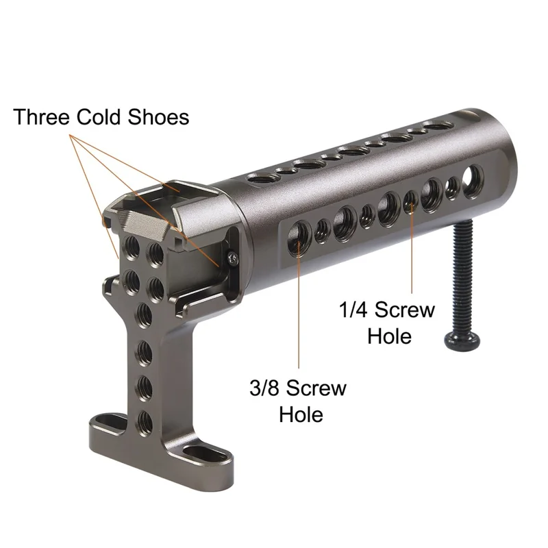 PULUZ PU3072GT Aluminum Alloy Top Handle with 3 Cold Shoe Mounts for Mirrorless DSLR Camera