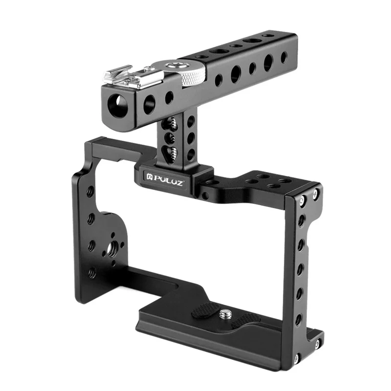 PULUZ PU3053B For Sony Alpha 6600 Camera Aluminum Alloy Rabbit Cage Stabilizer with Handle Grip