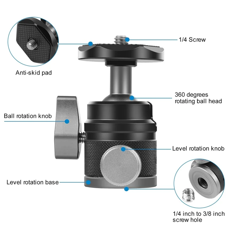 PULUZ PU3093B 360 Degree Panoramic Mini Ball Head Tripod Mount for Camera / Phone Clamp / Fill Light