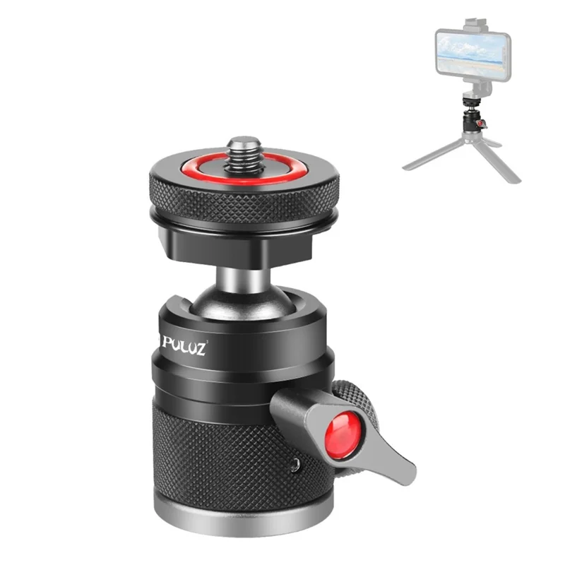 PULUZ PU3075B 360 Degree Panoramic Rotation Aluminum Alloy Ball Head Tripod Mount with Cold Shoe Base