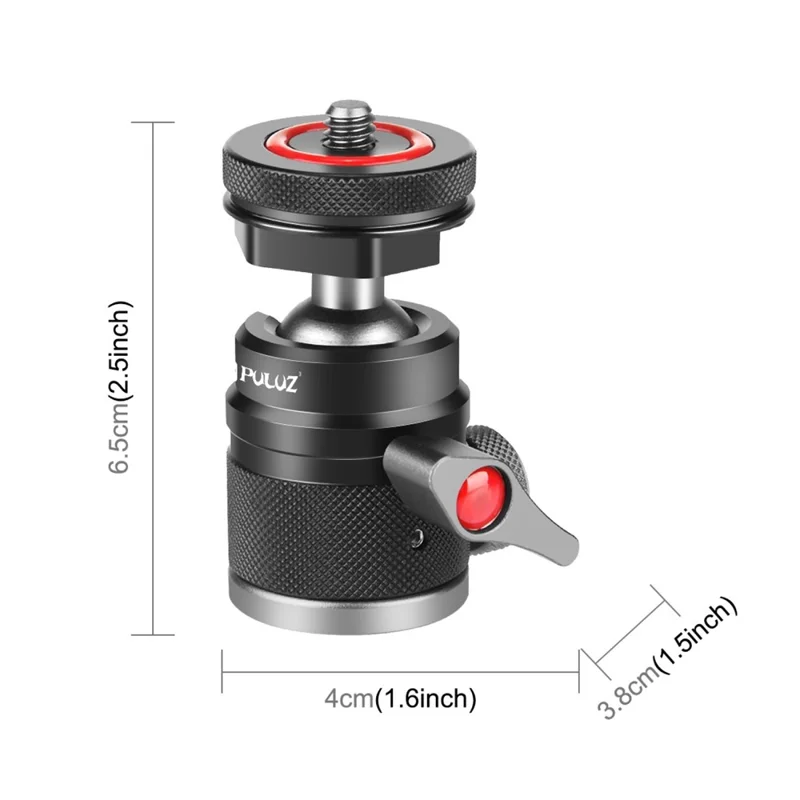 PULUZ PU3075B 360 Degree Panoramic Rotation Aluminum Alloy Ball Head Tripod Mount with Cold Shoe Base