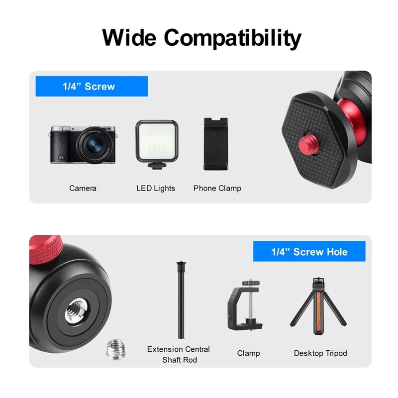 PULUZ PU3104R Ball Head Adapter for Tripods 360° Panorama Metal Ball Joint with Quick-Release System