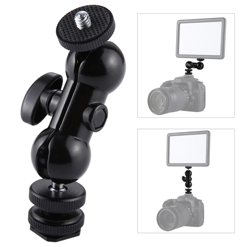 PULUZ PU3013 Double Ball Head Magic Arm Aluminum Camera Hot Shoe Mount Adapter for Camera, Monitors