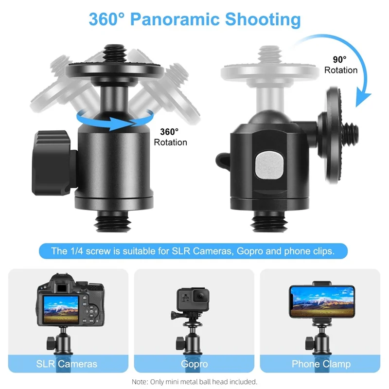 PULUZ PU3089B Mini Ball Head Screw Tripod Mount with 1  /  4 External Screw 360 Degree Rotating Base Adapter for DSLR Cameras