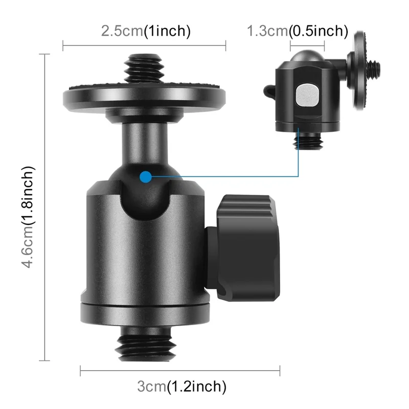 PULUZ PU3089B Mini Ball Head Screw Tripod Mount with 1  /  4 External Screw 360 Degree Rotating Base Adapter for DSLR Cameras