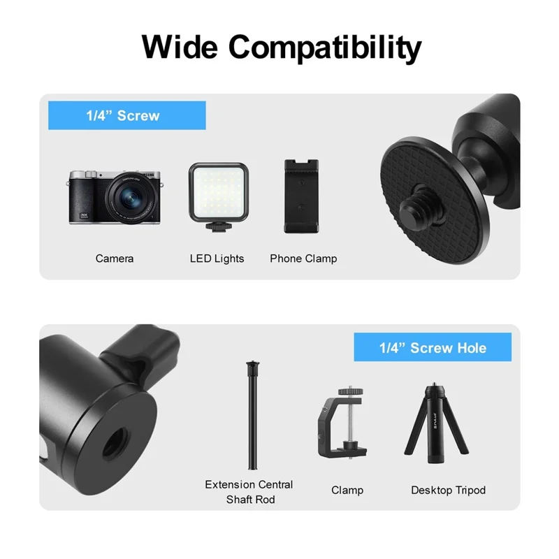 PULUZ PU3092B Mini Ball Head Screw Tripod Mount with 1 / 4 Inner Screw 360 Degree Rotating Base Adapter for DSLR Cameras