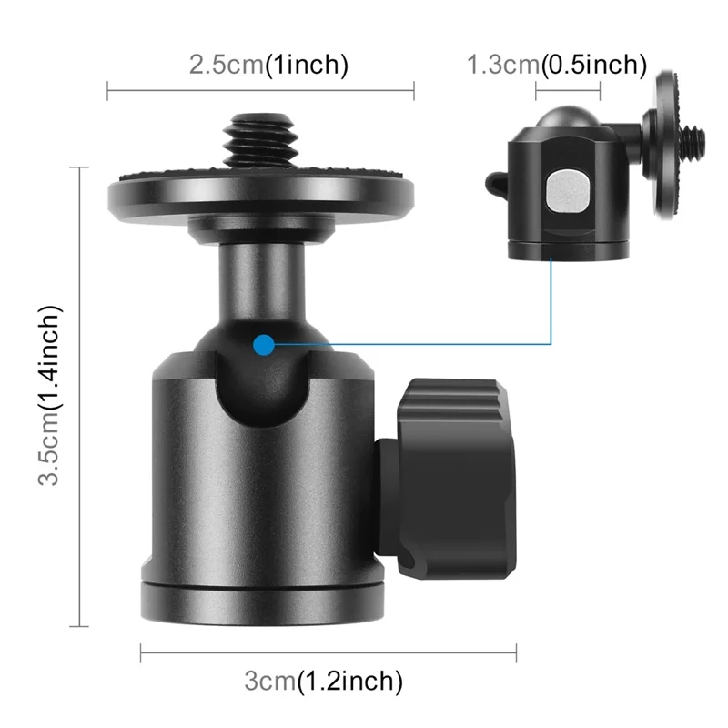PULUZ PU3092B Mini Ball Head Screw Tripod Mount with 1 / 4 Inner Screw 360 Degree Rotating Base Adapter for DSLR Cameras