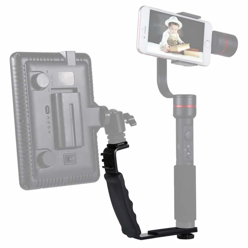 PULUZ PU3011 L-Shaped Bracket For DSLR Camera Flash Dual Hot Shoe Aluminum Alloy Ergonomic Handle