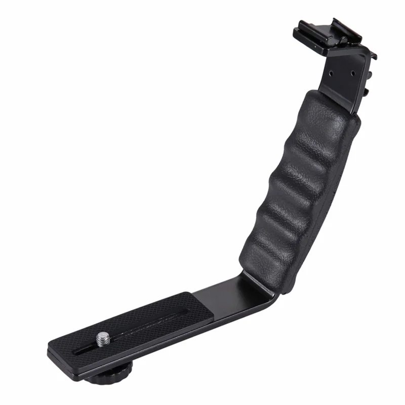 PULUZ PU3011 L-Shaped Bracket For DSLR Camera Flash Dual Hot Shoe Aluminum Alloy Ergonomic Handle