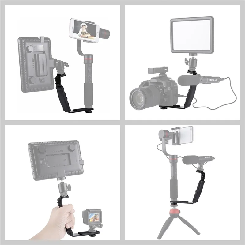 PULUZ PU3011 L-Shaped Bracket For DSLR Camera Flash Dual Hot Shoe Aluminum Alloy Ergonomic Handle