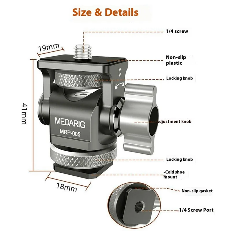 MEDARIG MPR-005 DSLR Mirrorless Camera Adjustable Aluminum Alloy Mount Cold Shoe Adapter